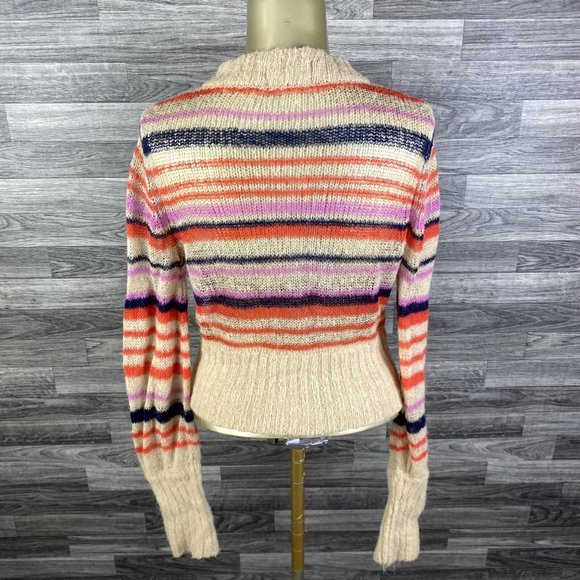 URBAN OUTFITTERS Button Down Round Neck Tan Striped Cardigan Sweater Women's L - Picture 2 of 12